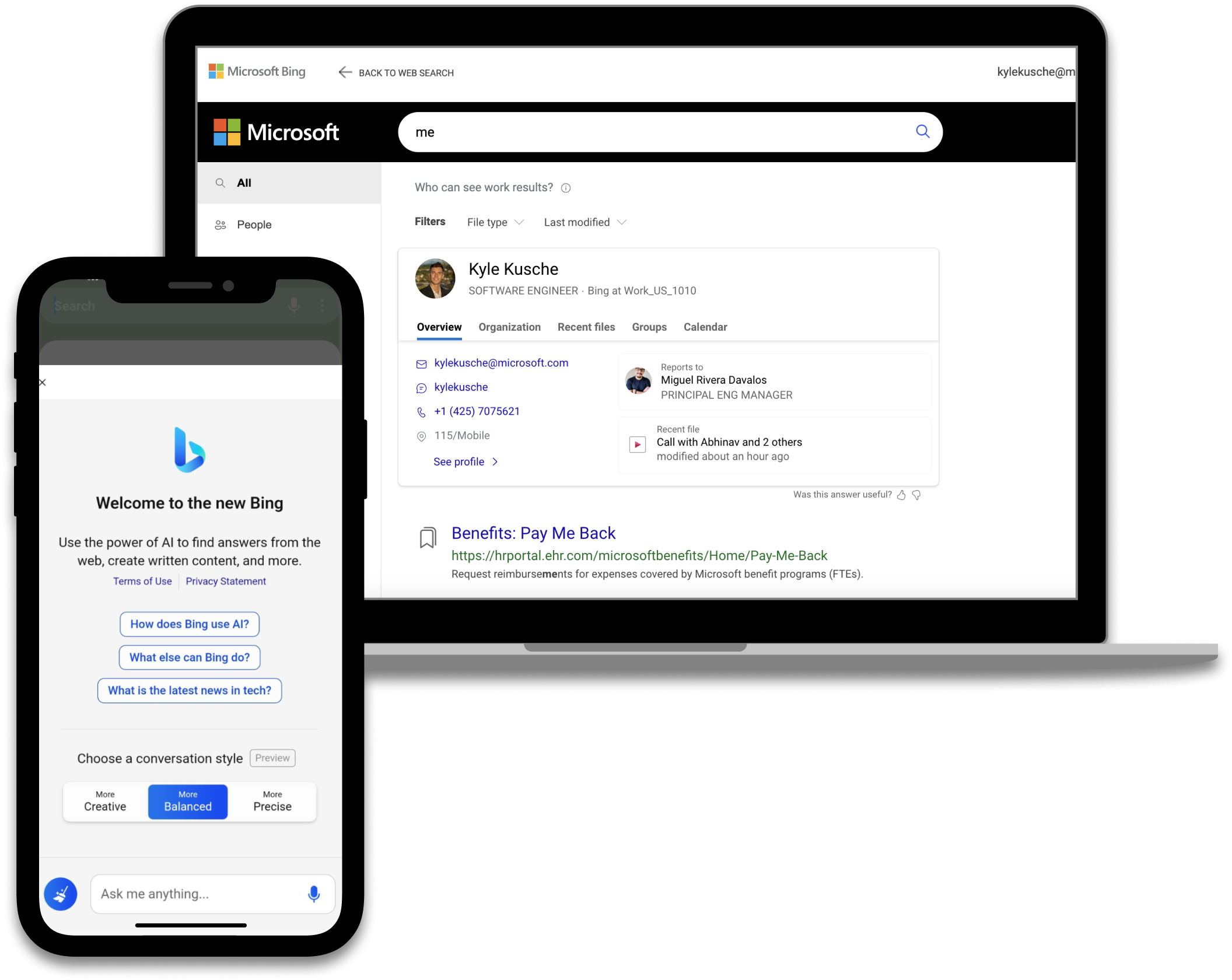 Bing and Bing at Work mobile and desktop apps